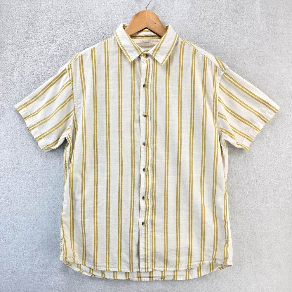 Mollusk California Shirt Mens Large Stripe Beige Linen Blend Button Up Surf